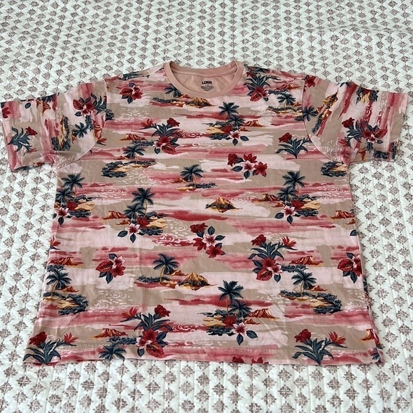 Foot Locker LCKR Pink Luau Allover Hawaiian Print Short Sleeve Shirt Size Large - Picture 4 of 11